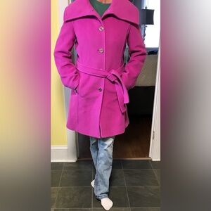 Coach angora blend pink belted trench coat MINT condition size Large